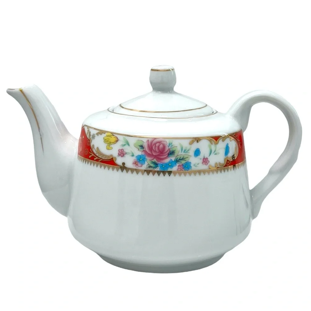 TIGER YEDI WHITE PORCELAIN RED/ORANGE FLORAL TEAPOT